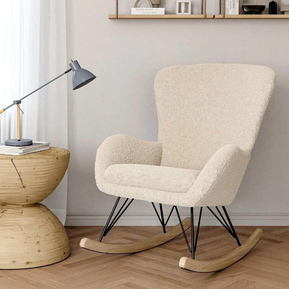 beige-faux-wool-upholstered-rocking-chair image