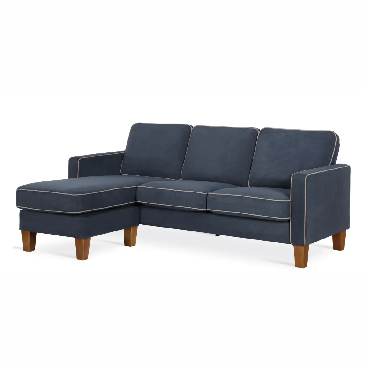 Corner Sofa with Contrast Welting - Blue, Chenille