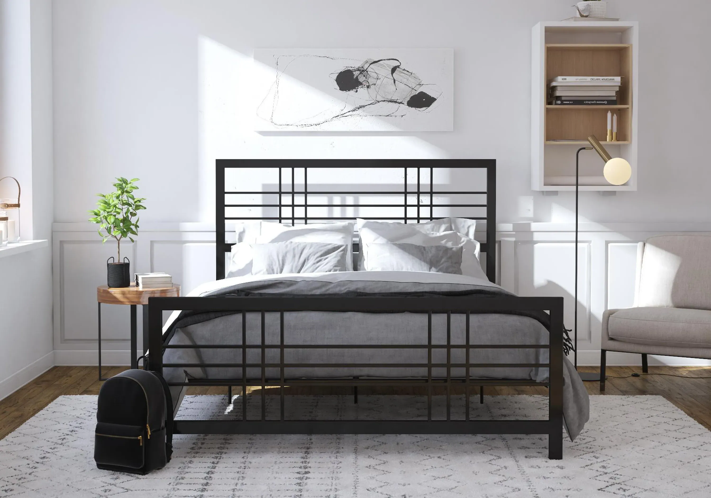 Double Metal Bed with Crisscross Design - Black image