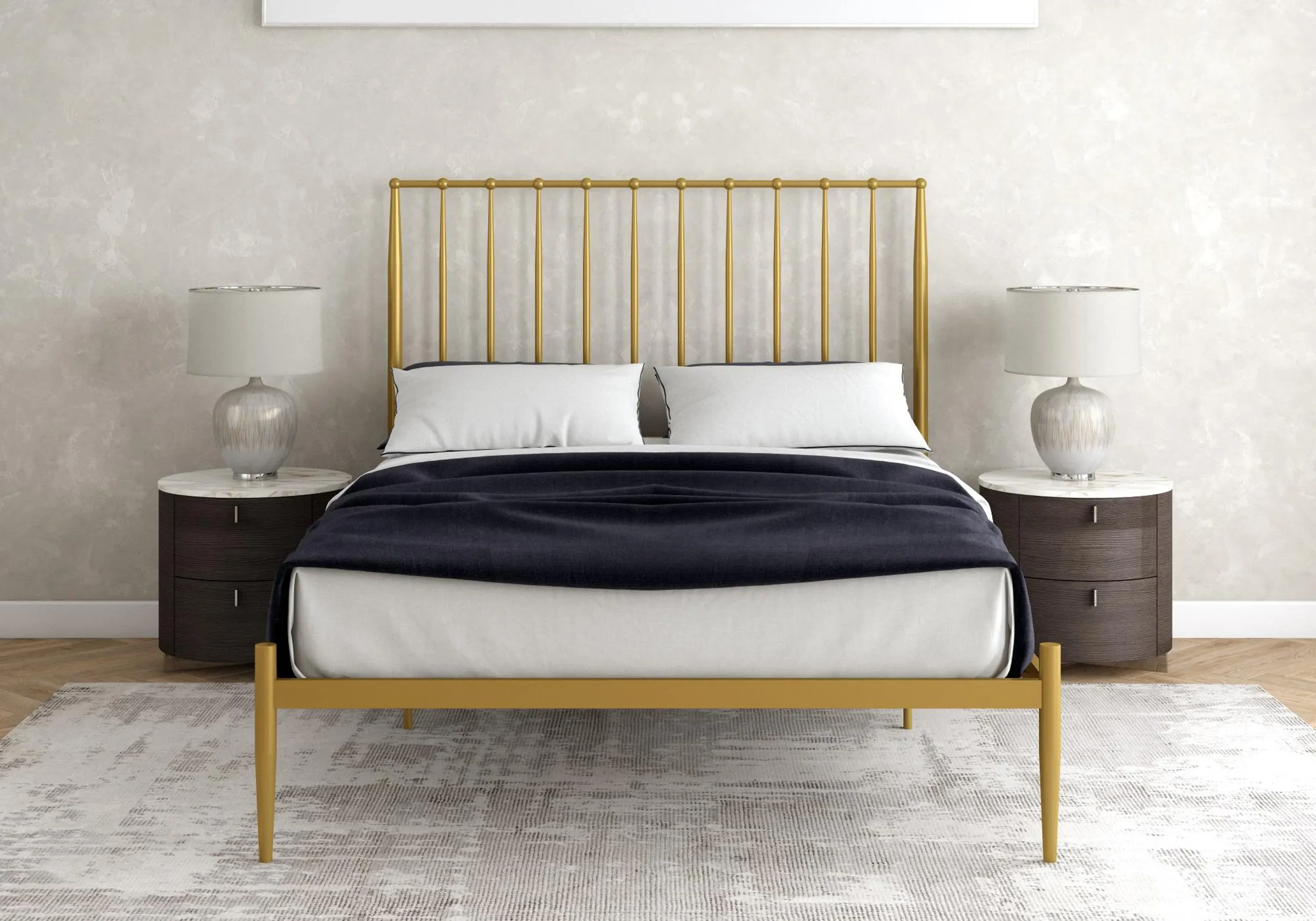 Double Metal Bed with Finials - Gold image