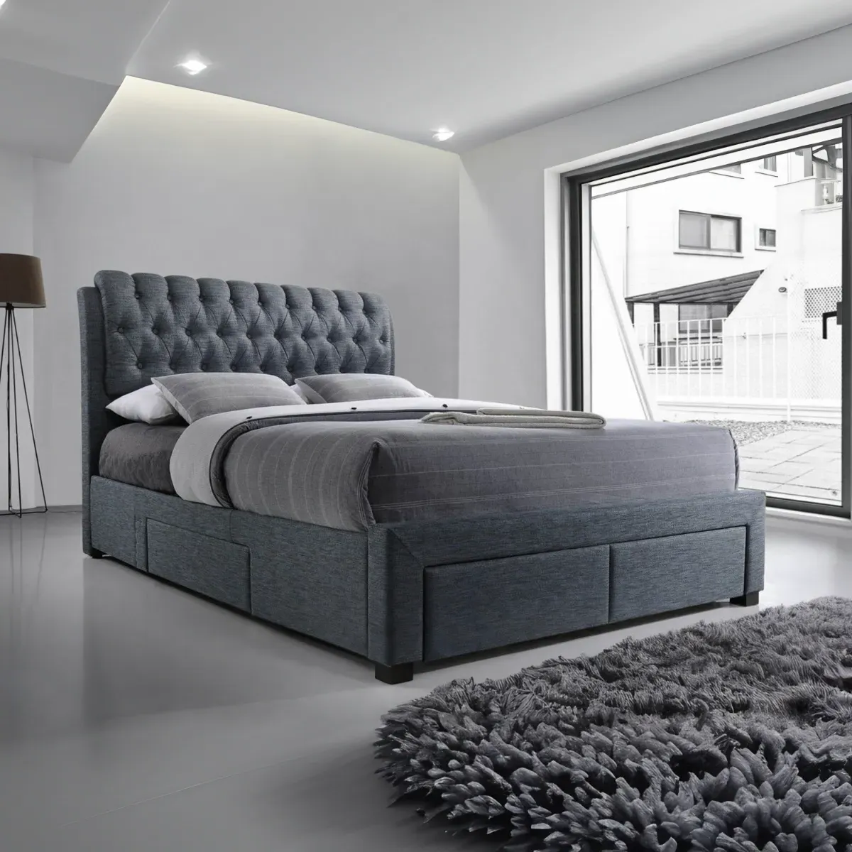 Double Bed Frame with Storage - Grey, Fabric image