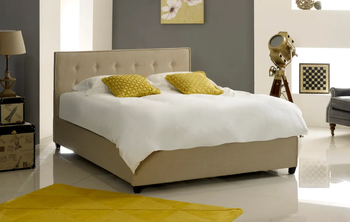 King Size Bed Frame with Buttons - Stone, Fabric
