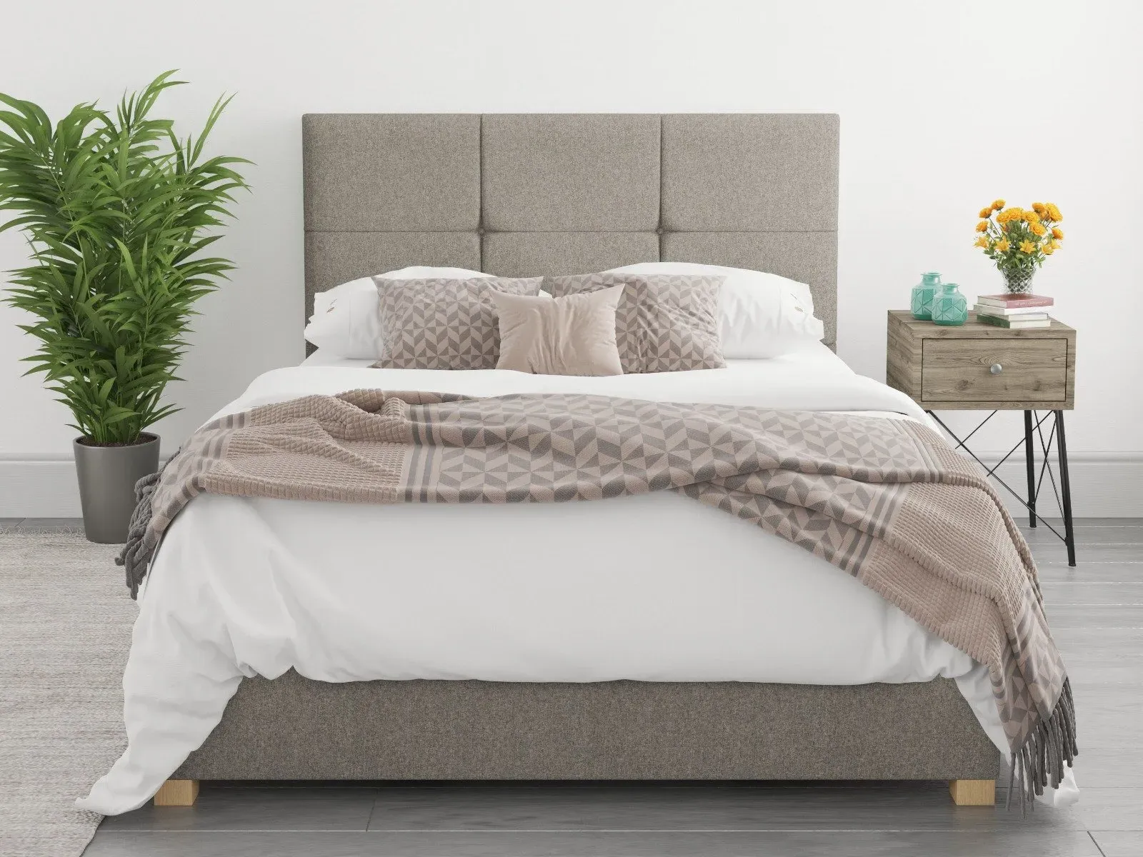 Double Ottoman Bed with Storage - Grey, Twill