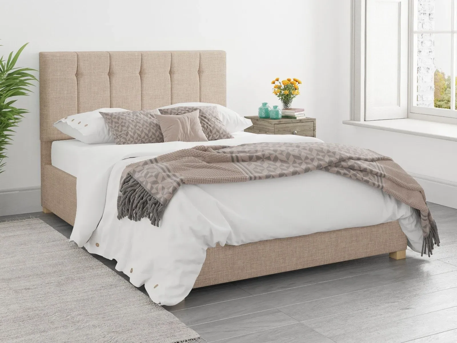 Double Ottoman Bed with Storage - Mink, Fabric