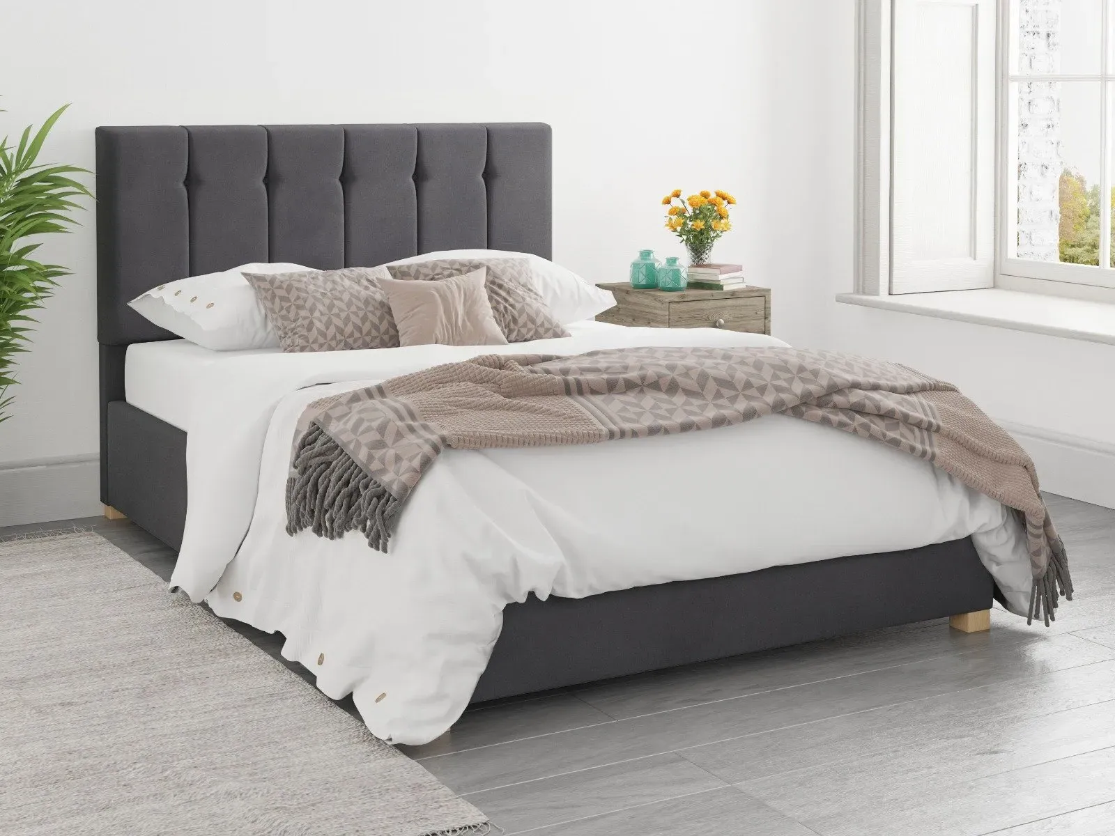 Double Ottoman Bed with Storage - Steel, Velvet