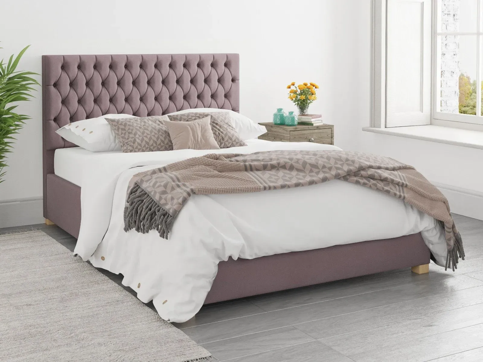 King Size Ottoman Bed with Storage - Blush, Velvet