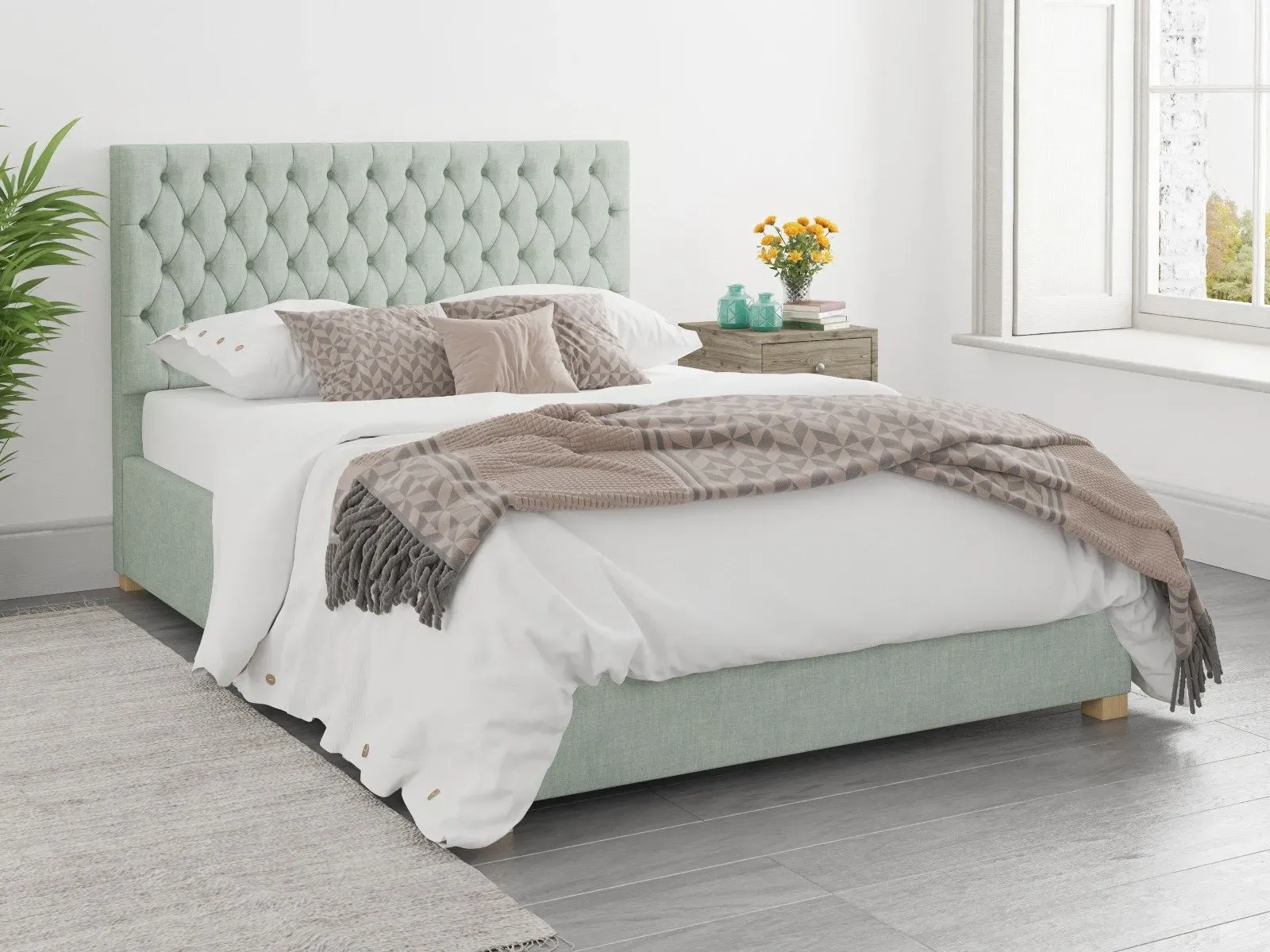 King Size Ottoman Bed with Storage - Eau De Nil, Cotton