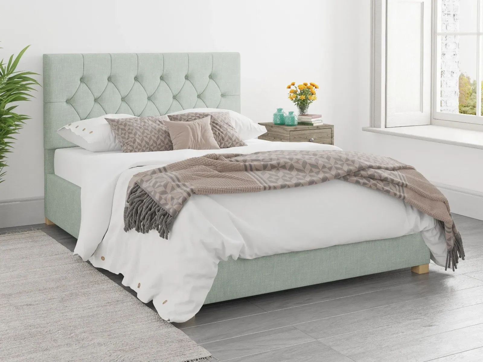 King Size Ottoman Bed with Storage - Eau De Nil, Cotton