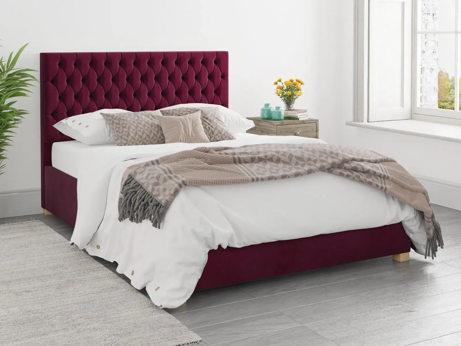 Single Ottoman Bed with Storage - Berry, Velvet image