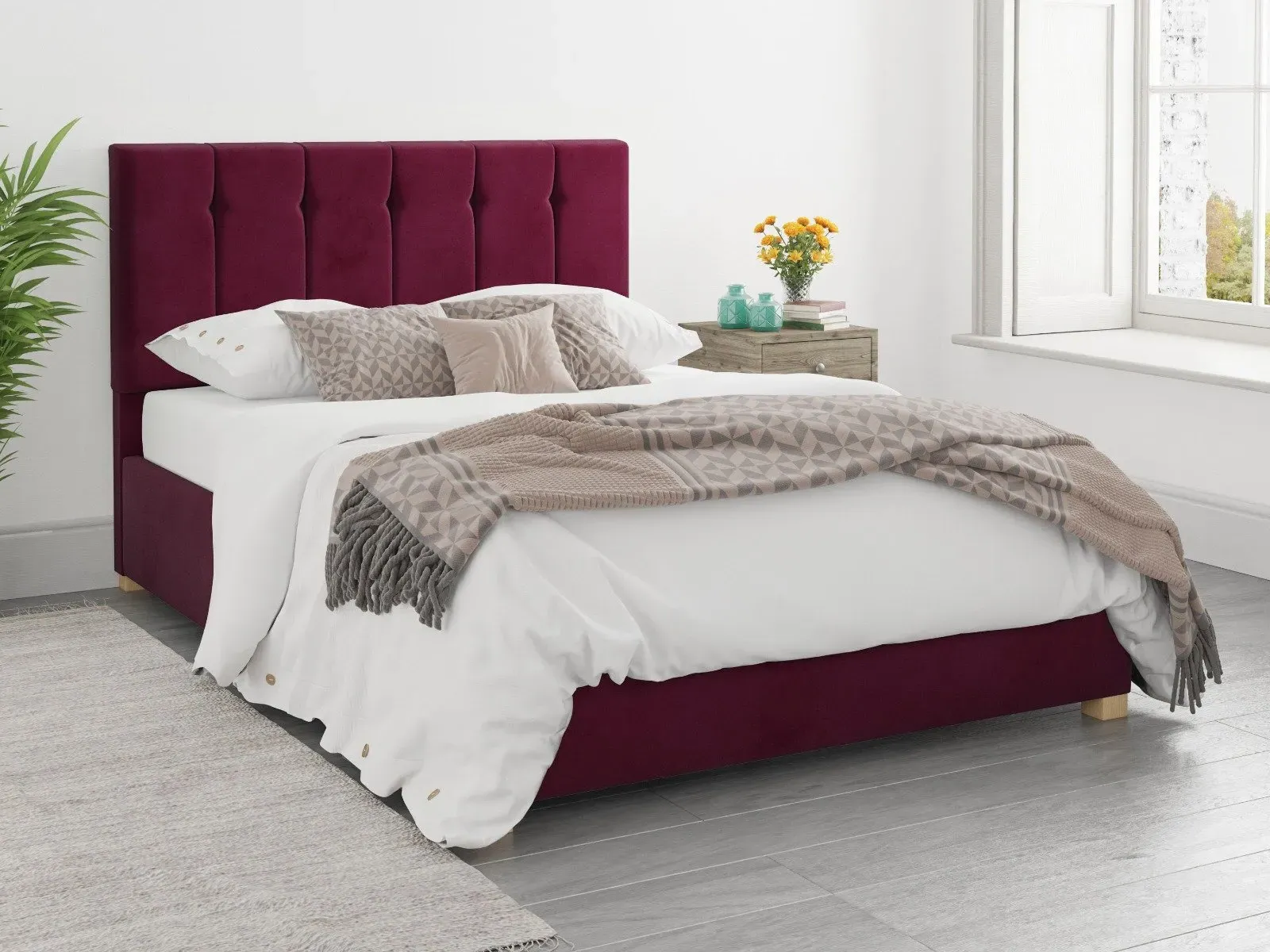 Single Ottoman Bed with Storage - Berry, Velvet image