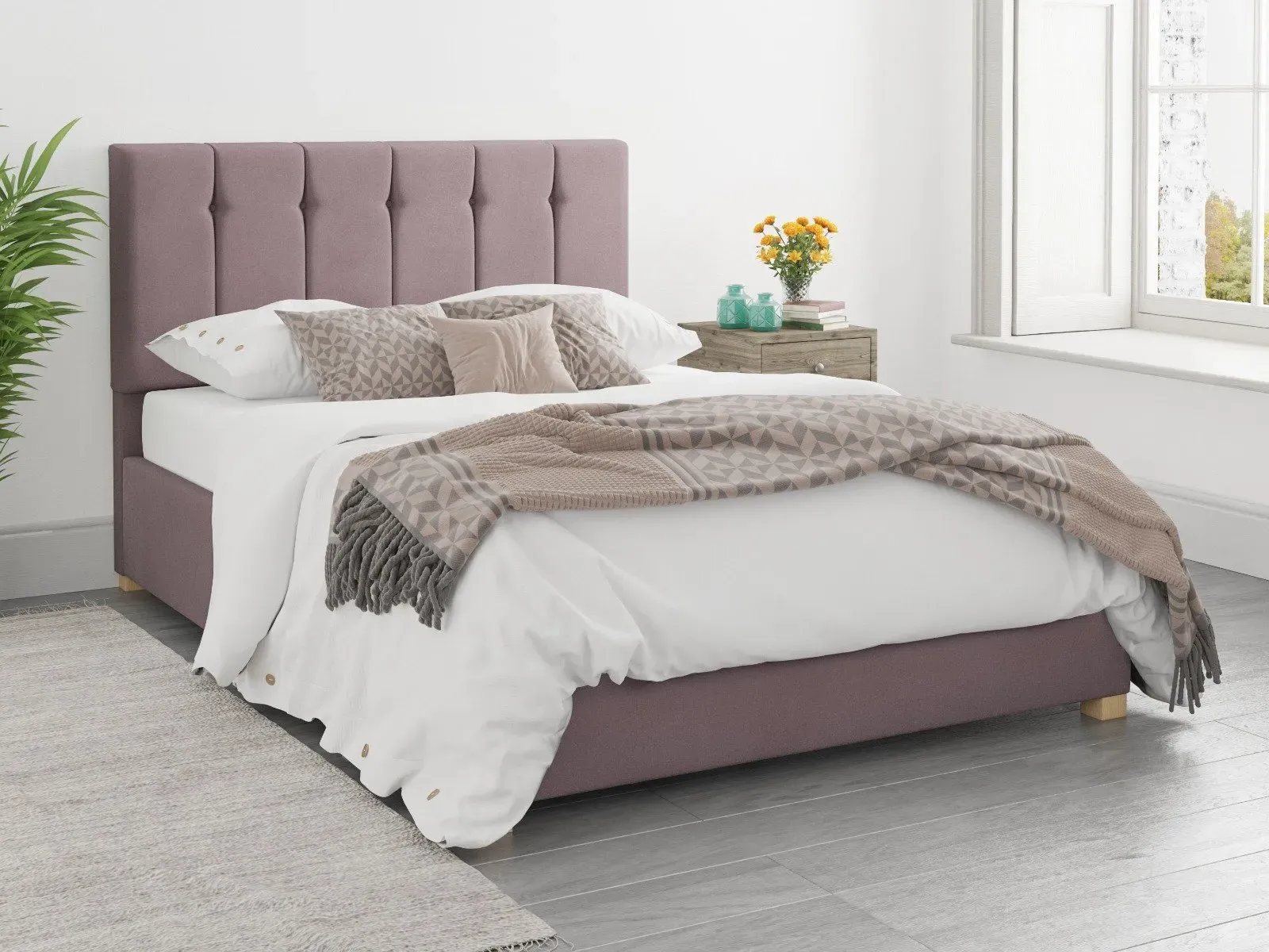 Single Ottoman Bed with Storage - Blush, Velvet