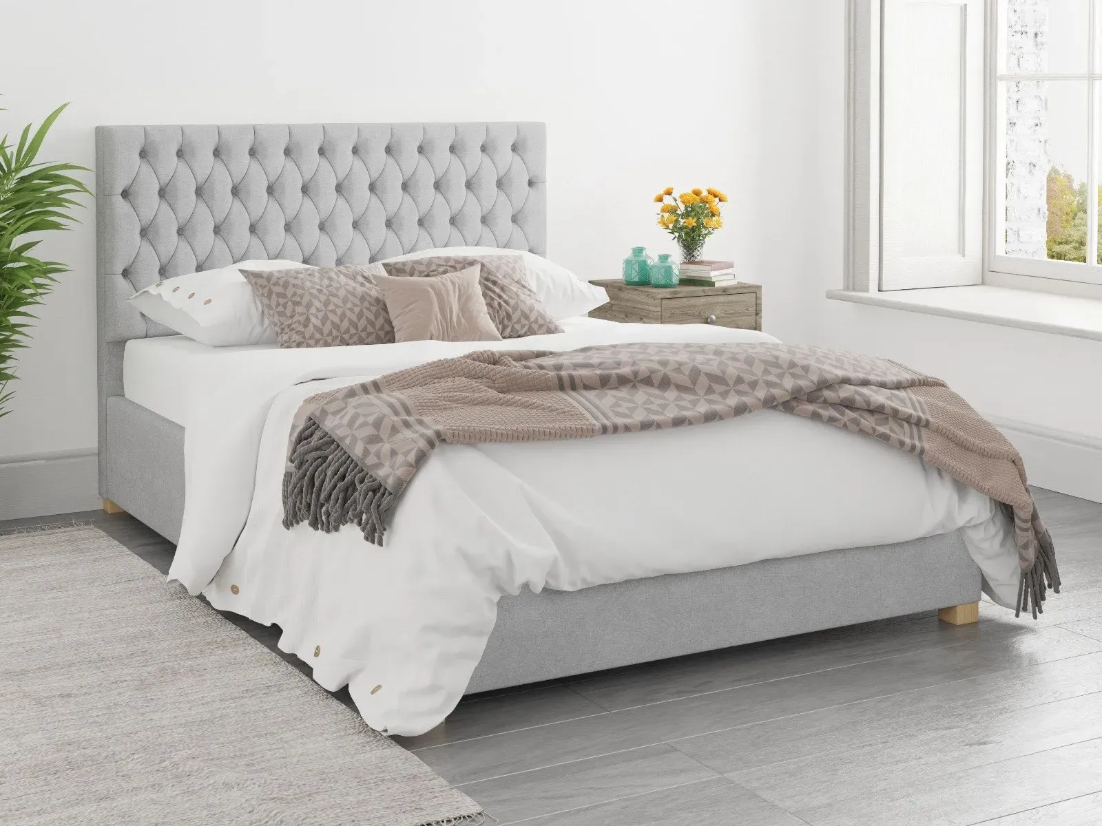 Single Ottoman Bed with Storage - Silver, Linen