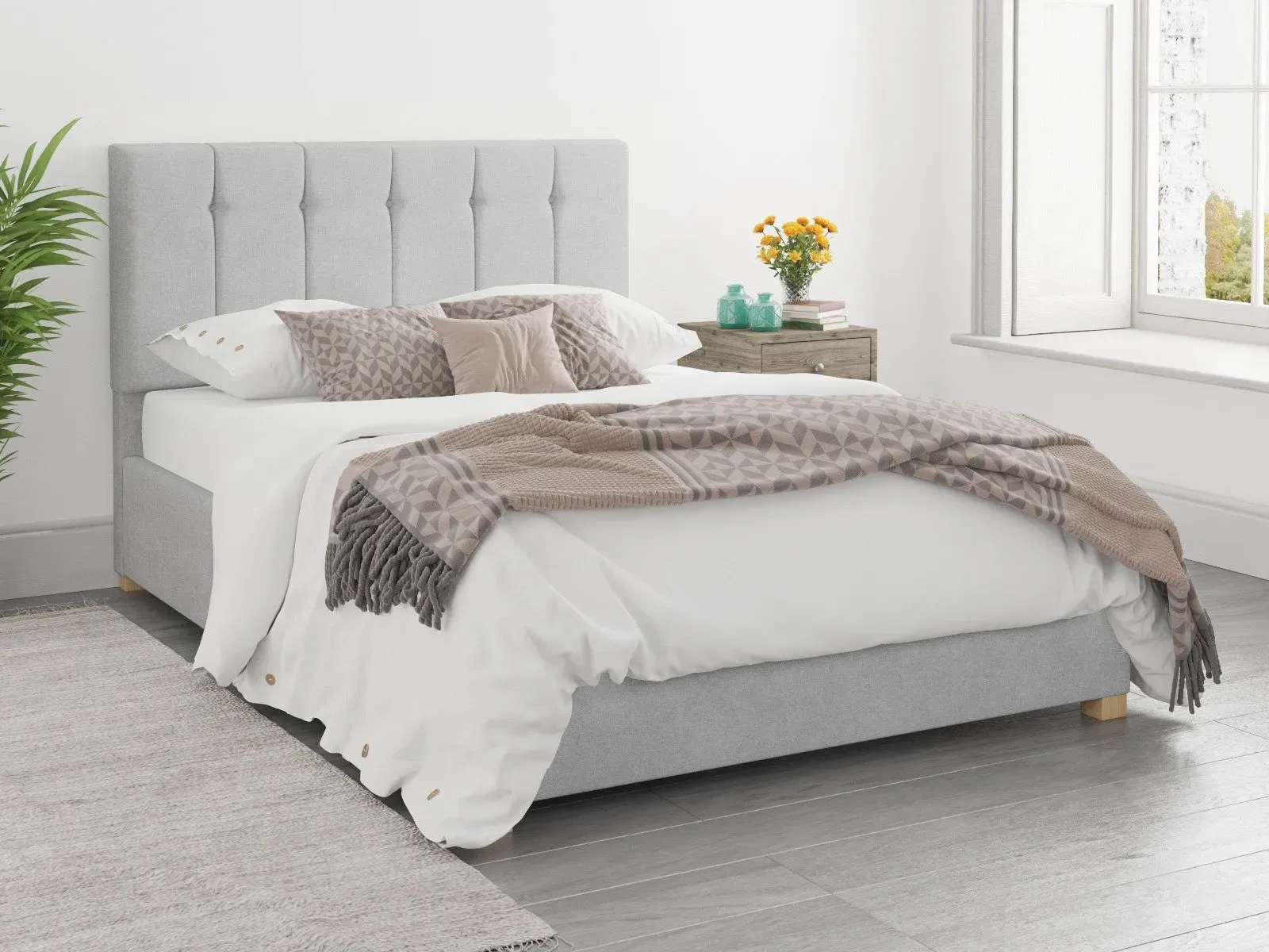 Single Ottoman Bed with Storage - Silver, Linen