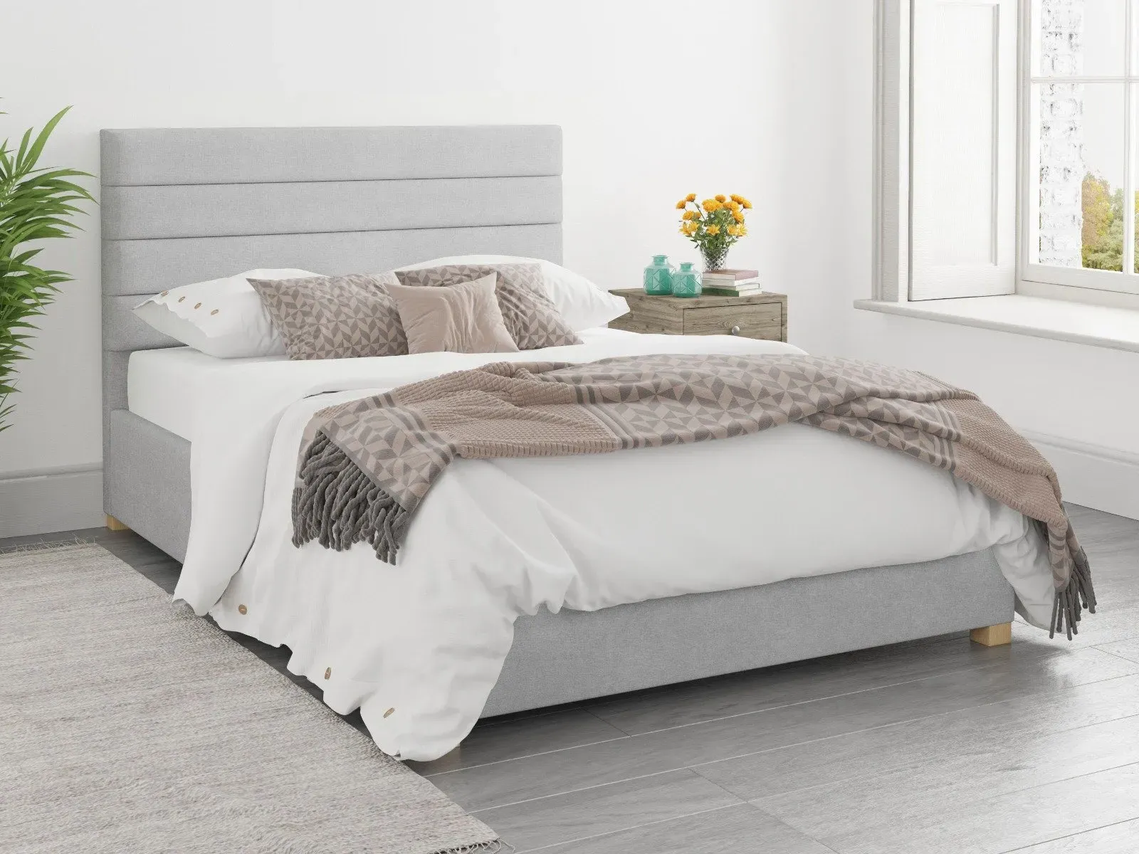 Single Ottoman Bed with Storage - Silver, Linen image