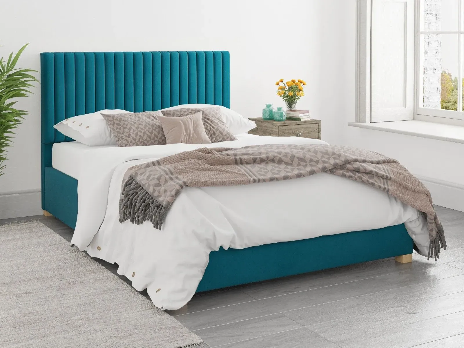 Single Ottoman Bed with Storage - Teal, Velvet