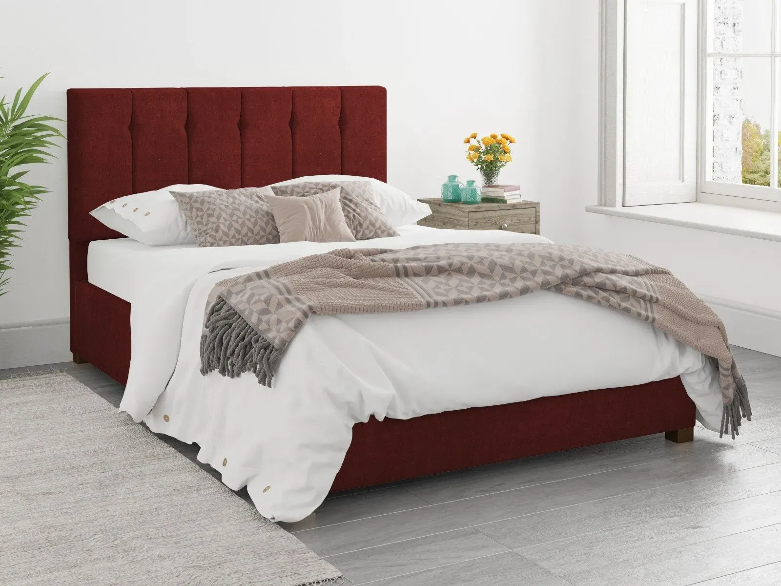 Small Double Ottoman Bed with Storage - Bordeaux, Linen
