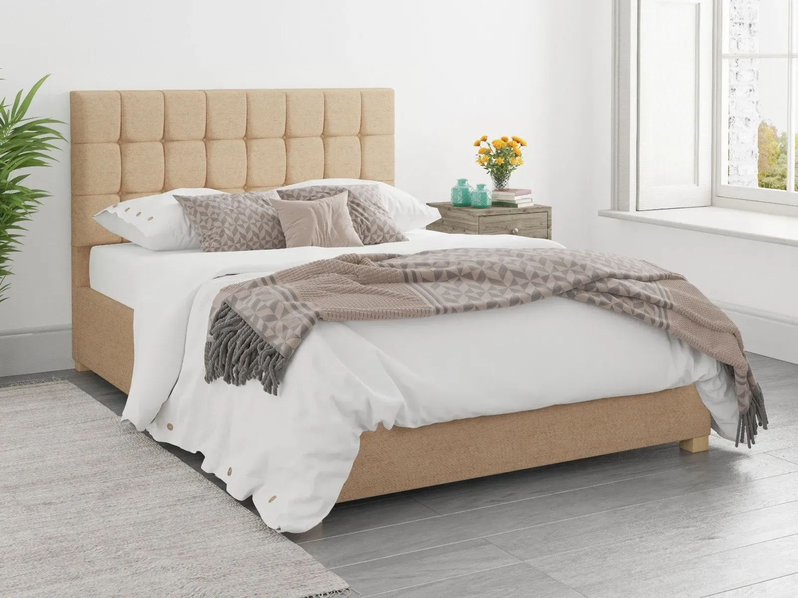 Small Double Ottoman Bed with Storage - Champagne