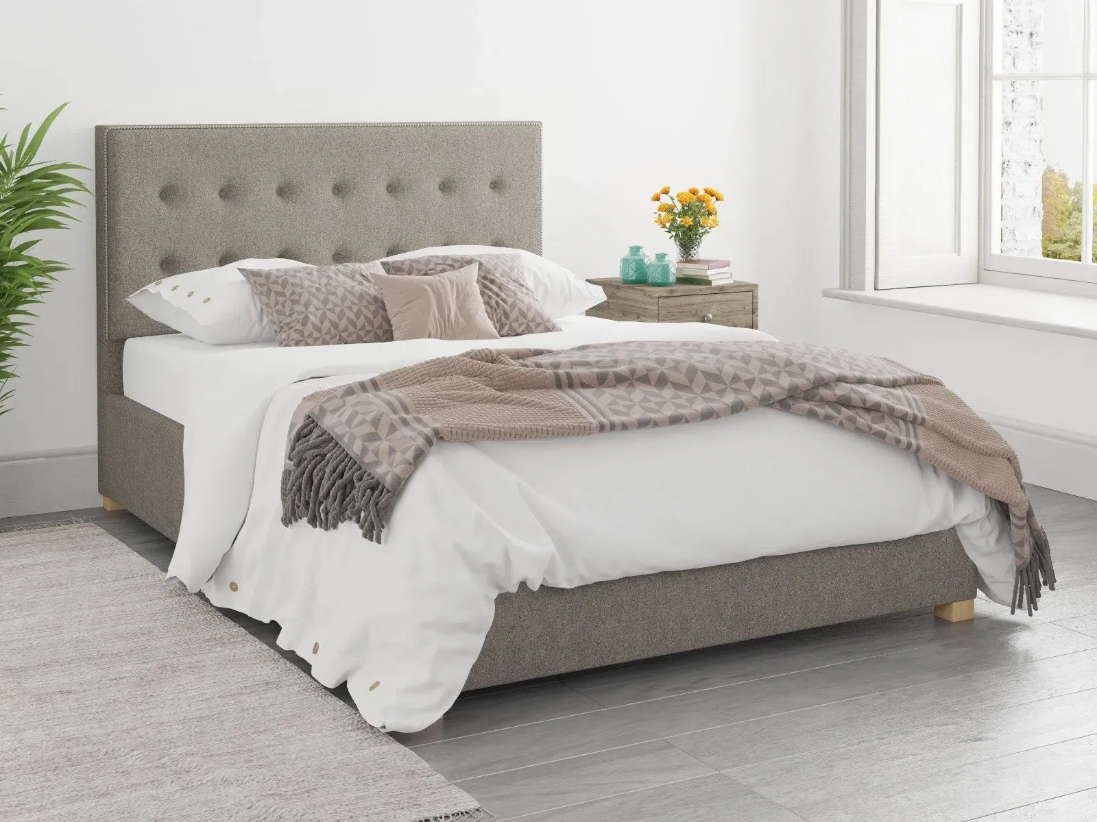 Small Double Ottoman Bed with Storage - Grey, Twill