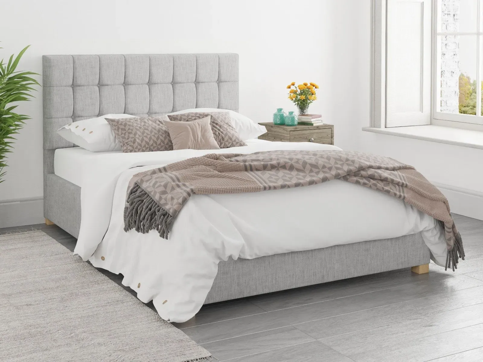 Small Double Ottoman Bed with Storage - Storm, Cotton