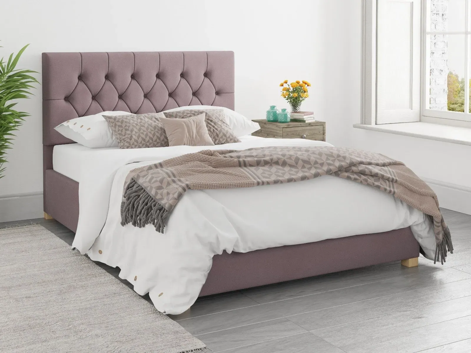 Super King Ottoman Bed with Storage - Blush, Velvet