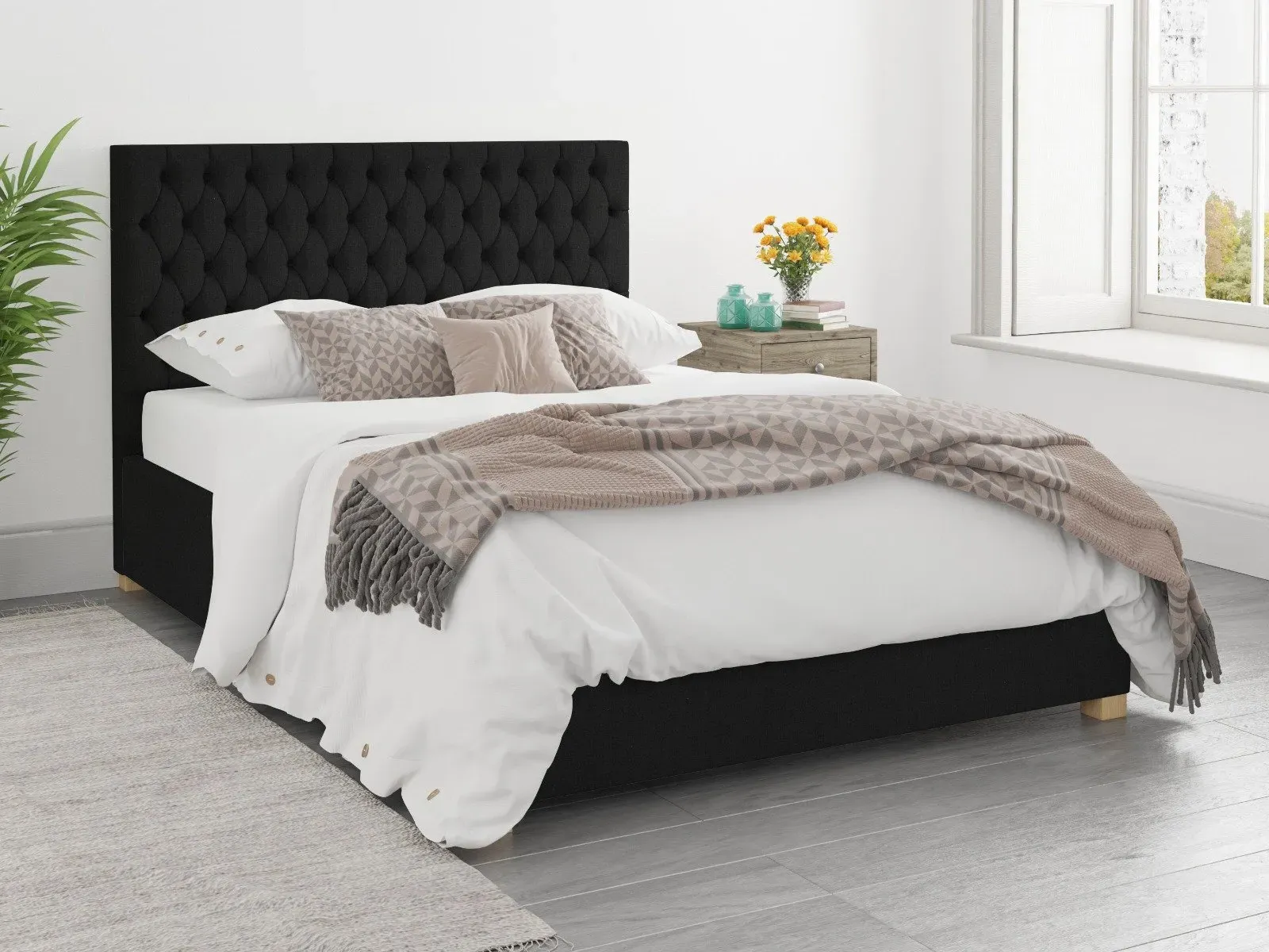 Super King Ottoman Bed with Storage - Ebony, Fabric