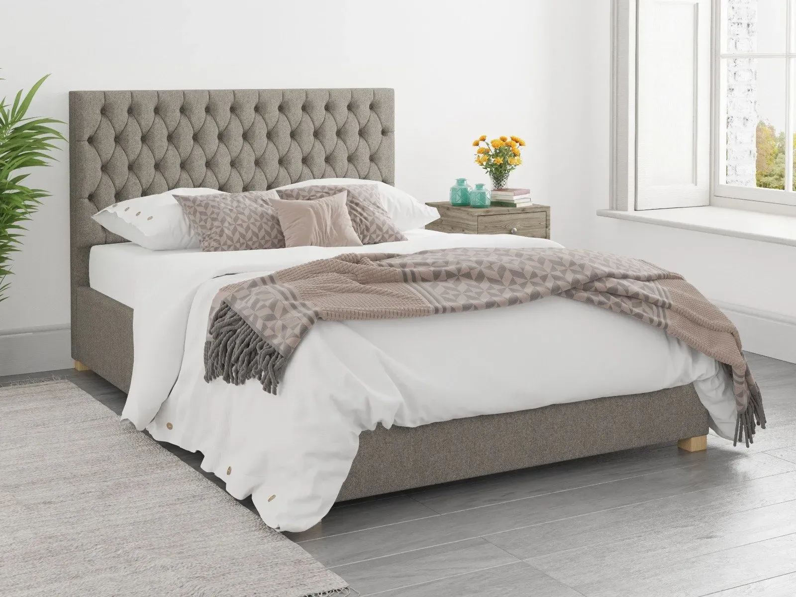 Super King Ottoman Bed with Storage - Grey, Twill