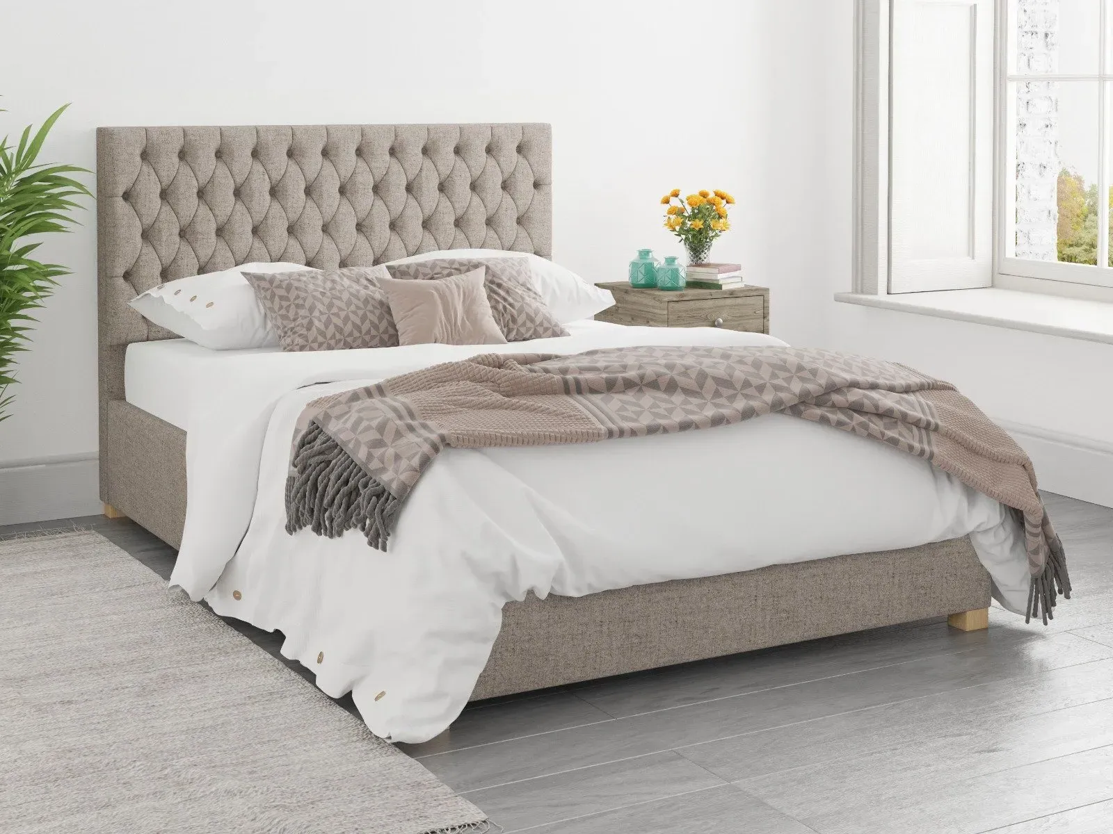 Super King Ottoman Bed with Storage - Mineral, Knit