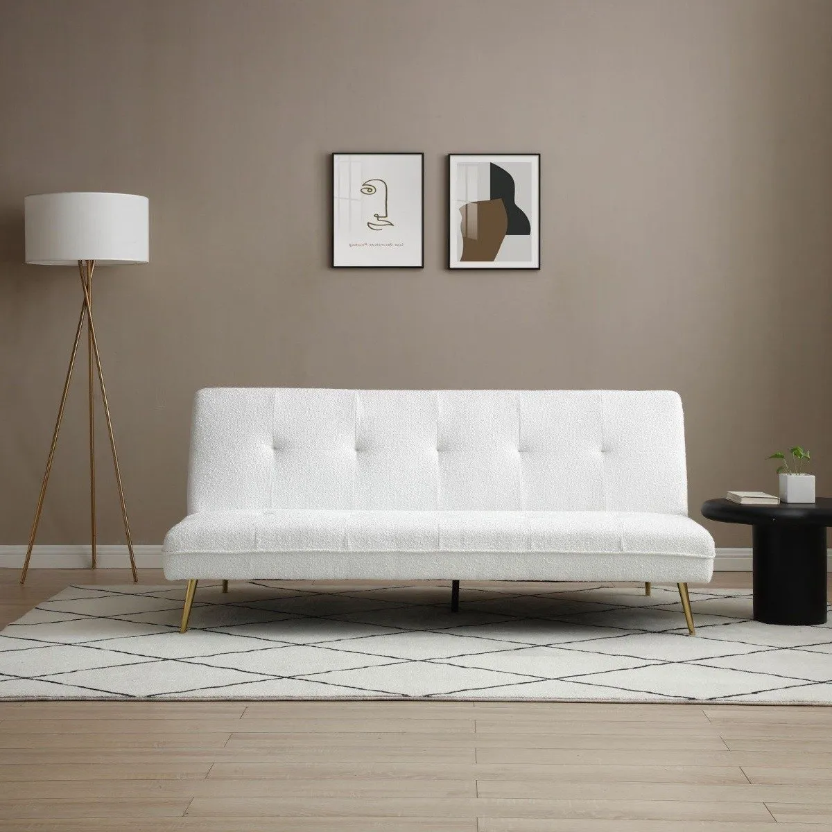2-Seater Sofa Bed with Click Clack - Cream, Boucle image