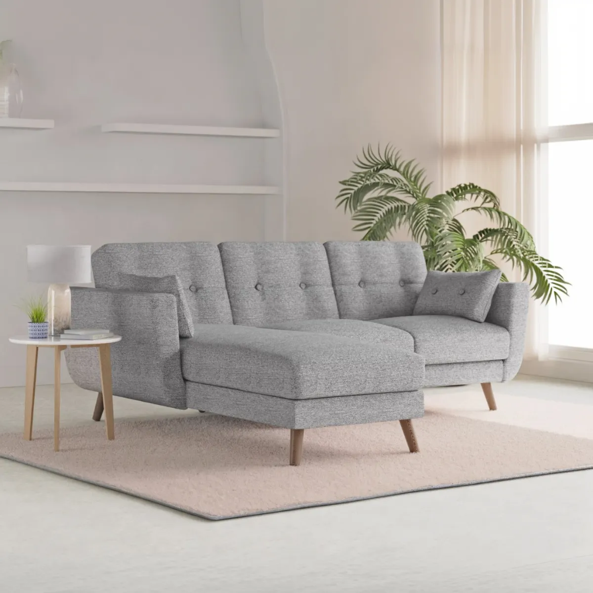Corner Sofa Bed with Storage - Grey, Fabric image