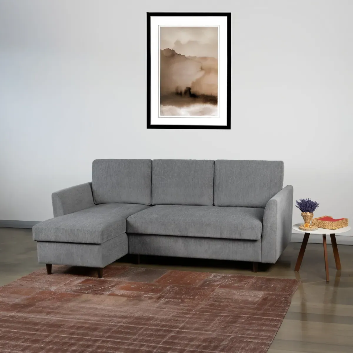 Corner Sofa Bed with Storage - Grey, Fabric image