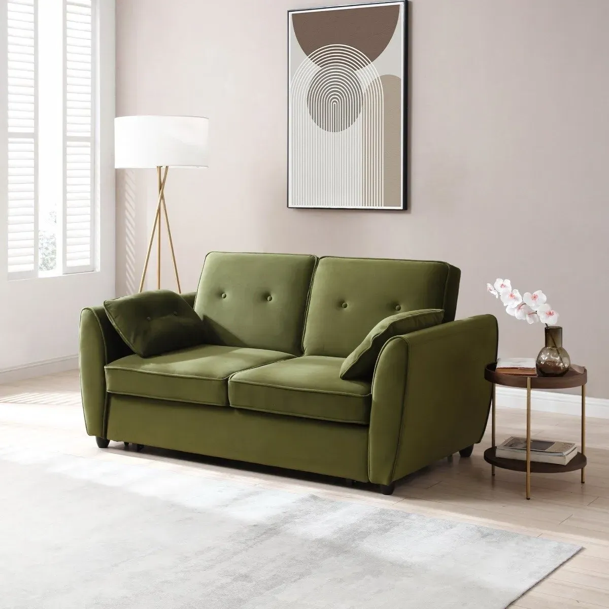 Sofa Bed with Storage - Olive, Velvet image
