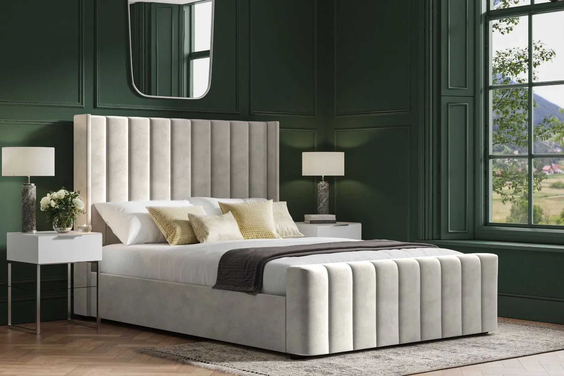 King Size Ottoman Bed with Storage - Light Grey, Velvet