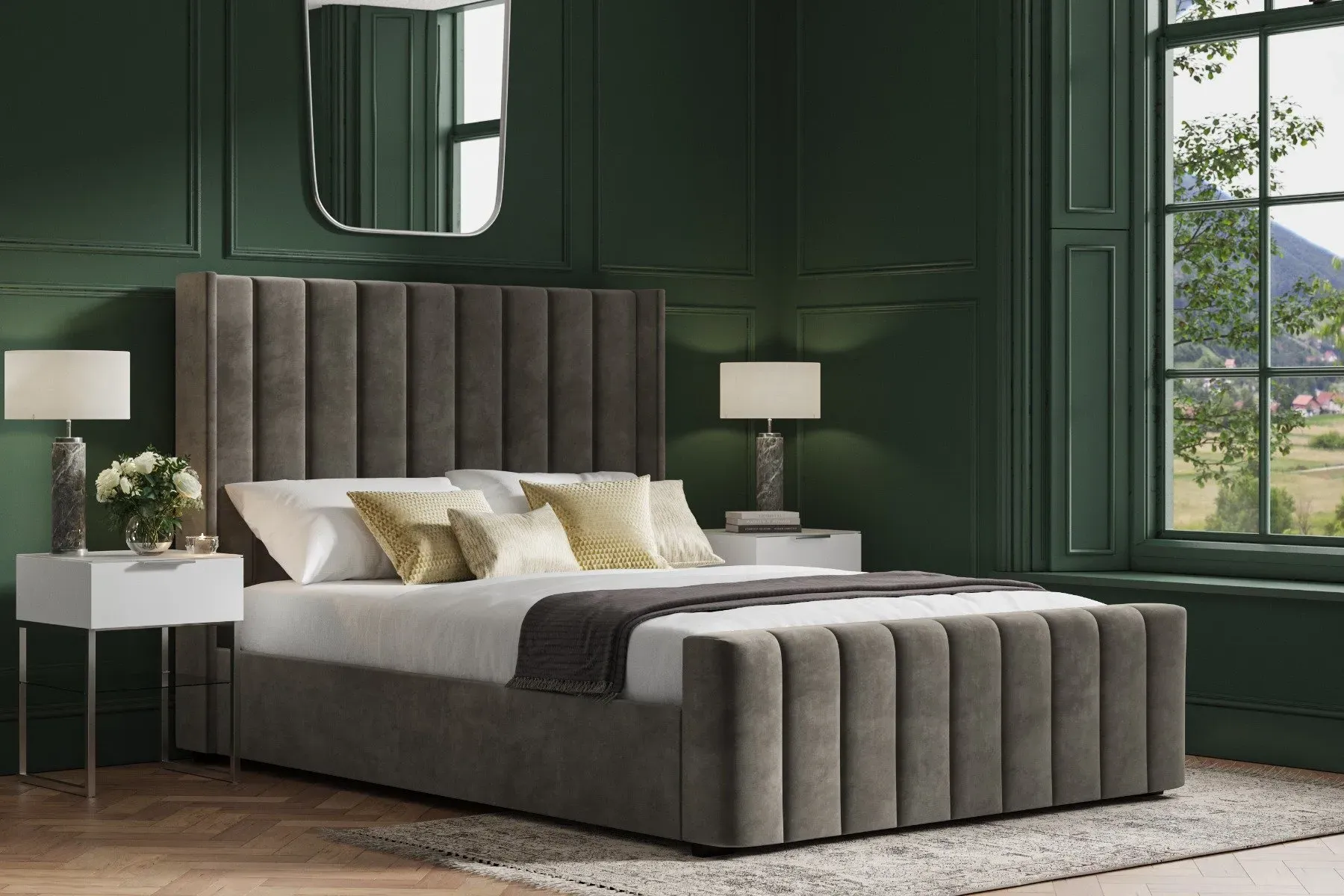 King Size Ottoman Bed with Storage - Mid Grey, Velvet