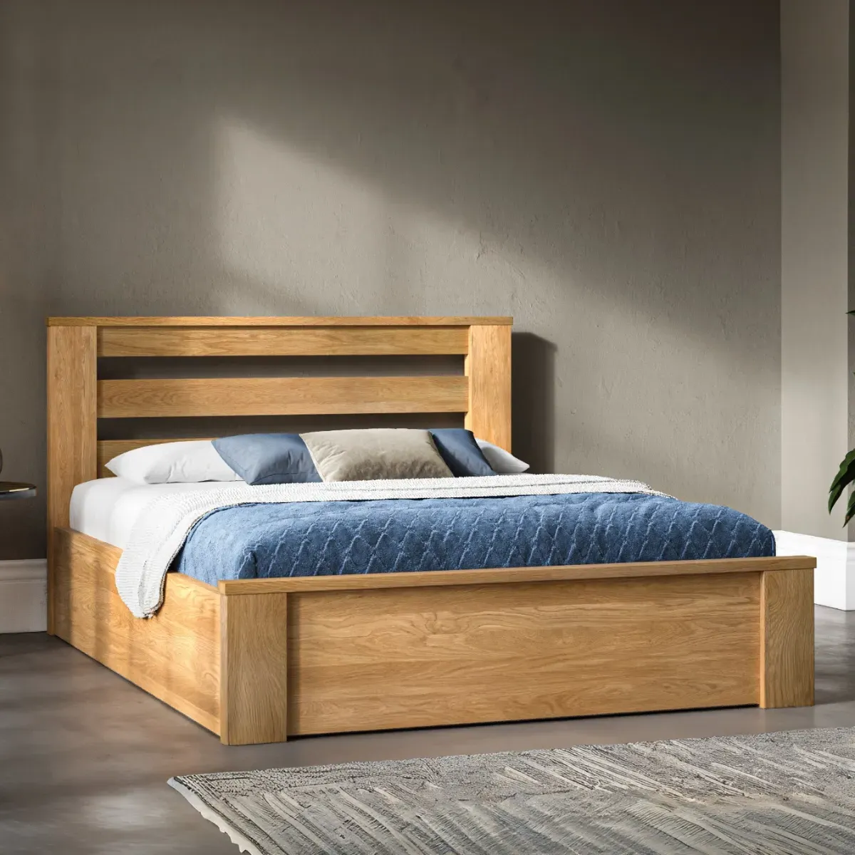 Super King Ottoman Bed with Storage - Oak