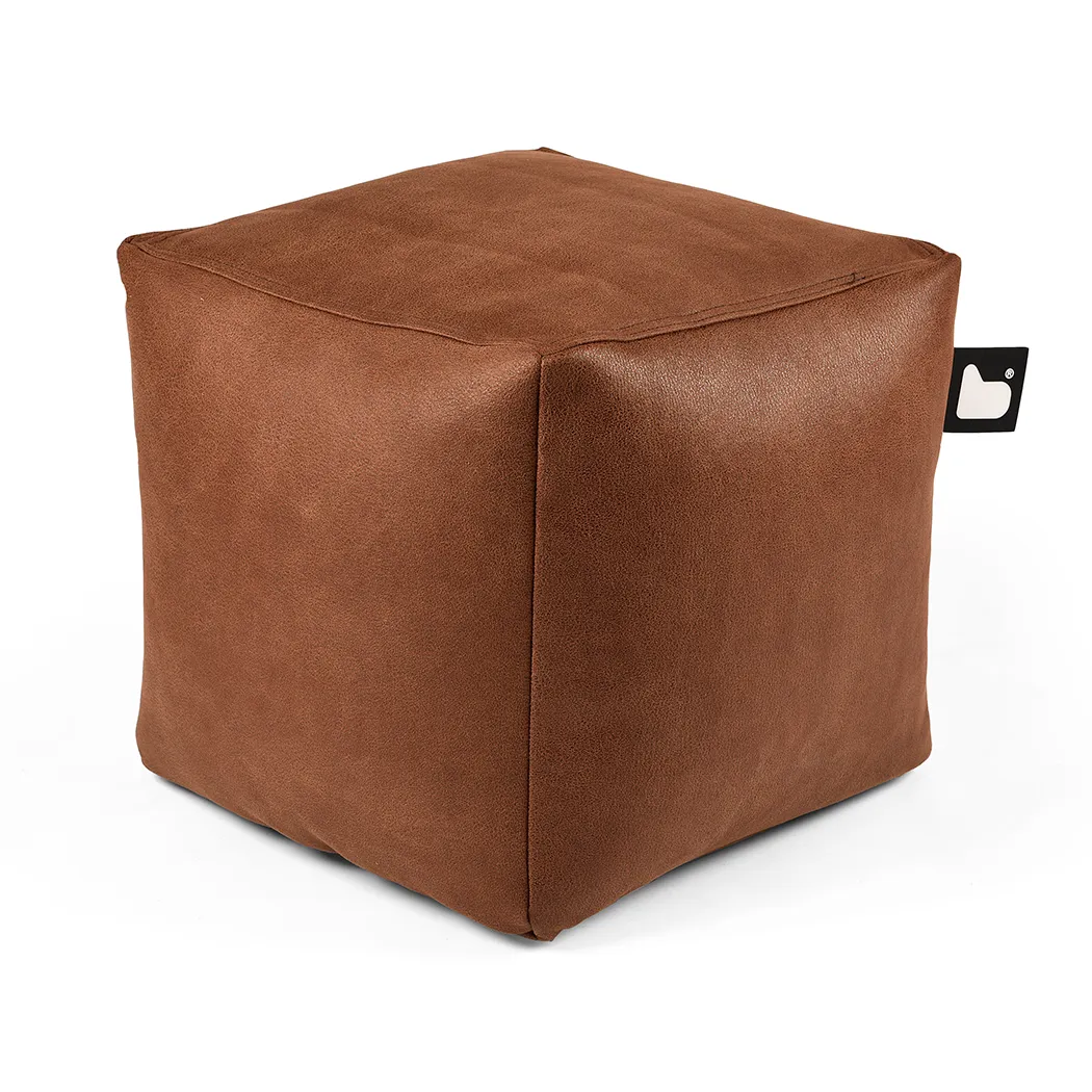 Cube Footstool with Beads - Chestnut, Faux Leather image
