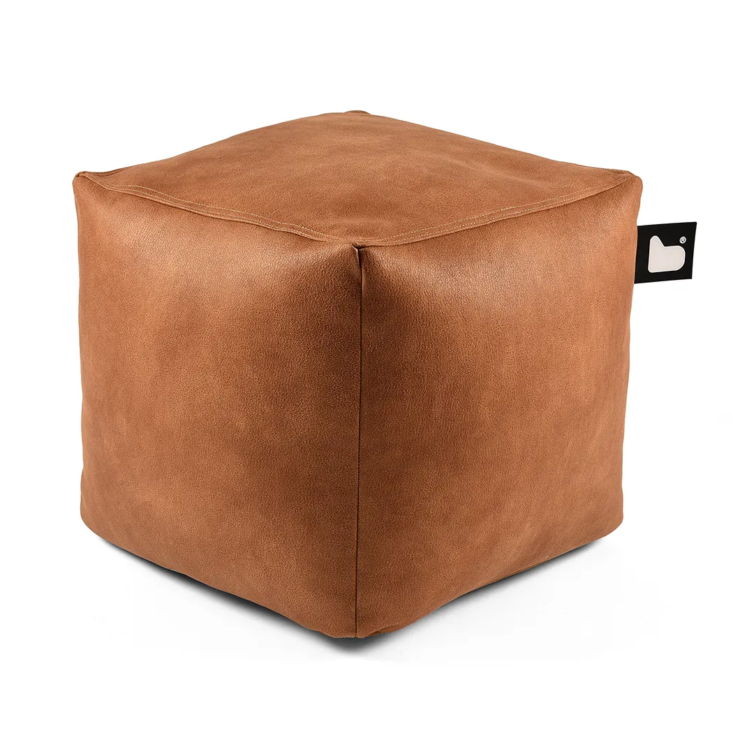 Cube Footstool with Beads - Tan, Faux Leather
