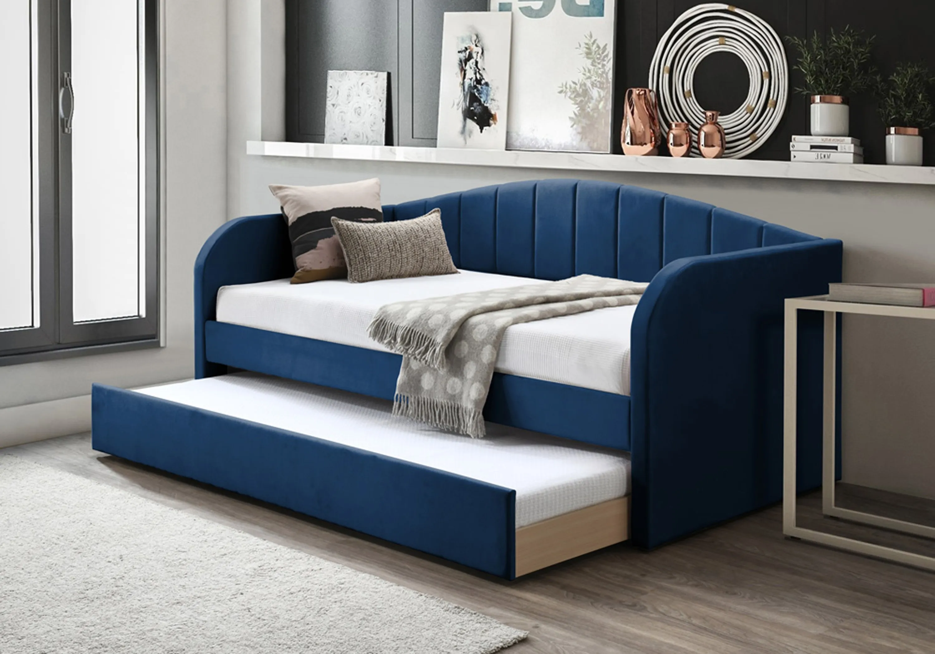 Day Bed with Trundle - Blue, Velvet image