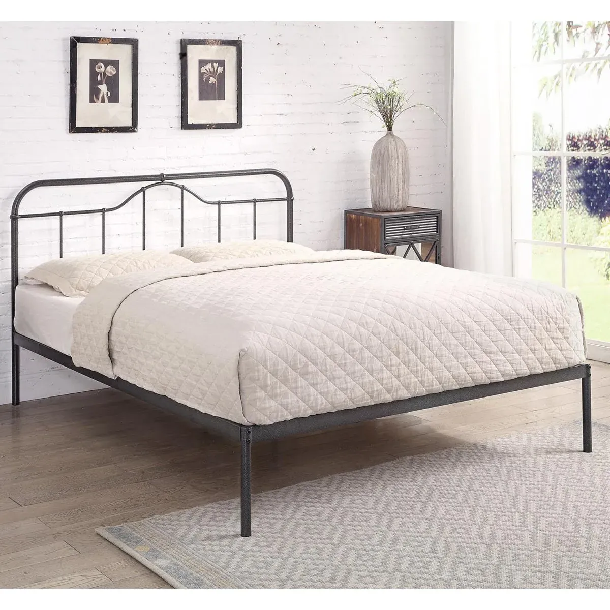 Double Metal Bed Frame with Slats - Black, Steel image