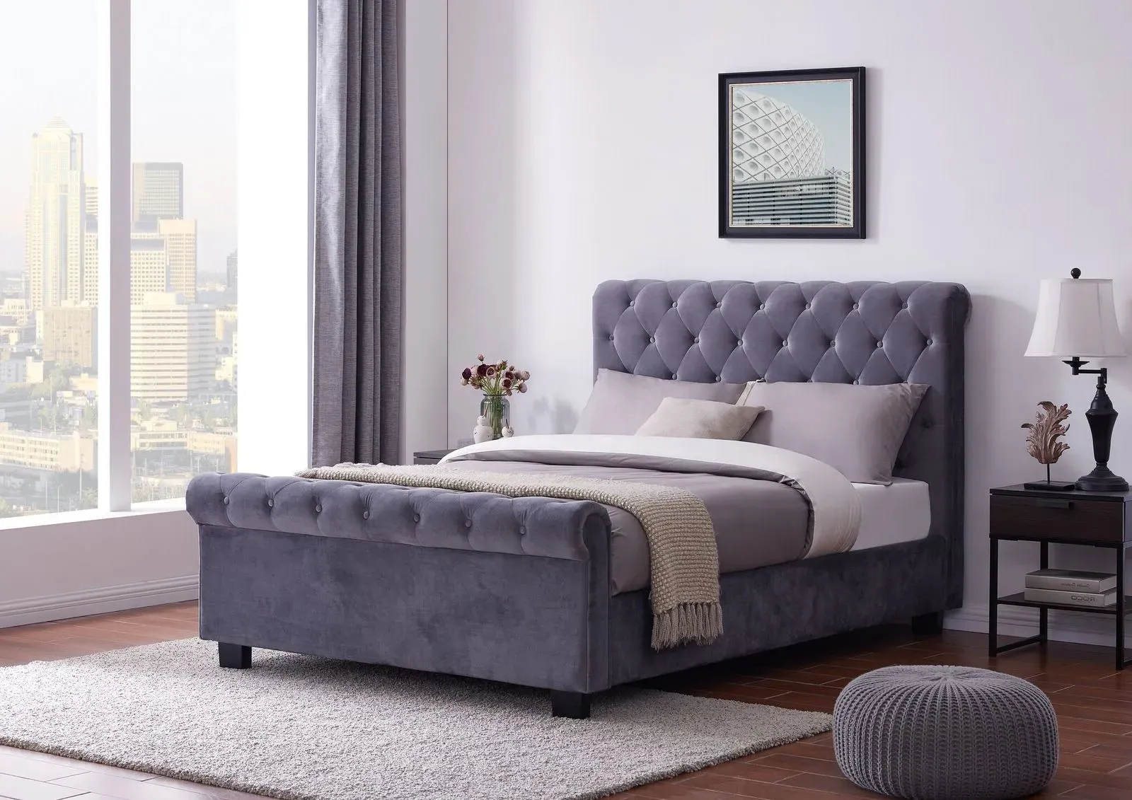 Double Ottoman Bed with Storage - Grey, Velvet image