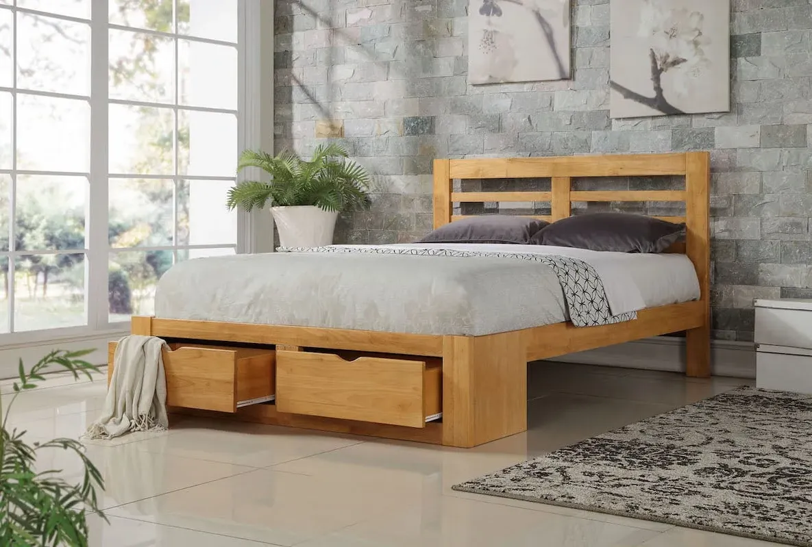 King Size Bed Frame with Storage - Oak, Wood