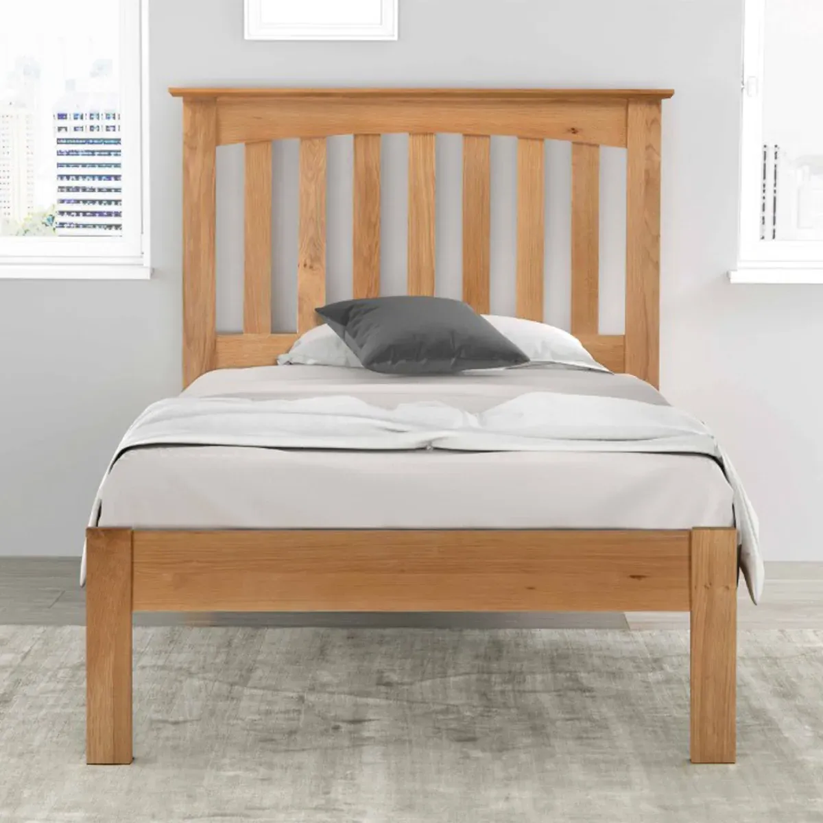 Single Bed Frame with Slats - Oak, Solid Wood image