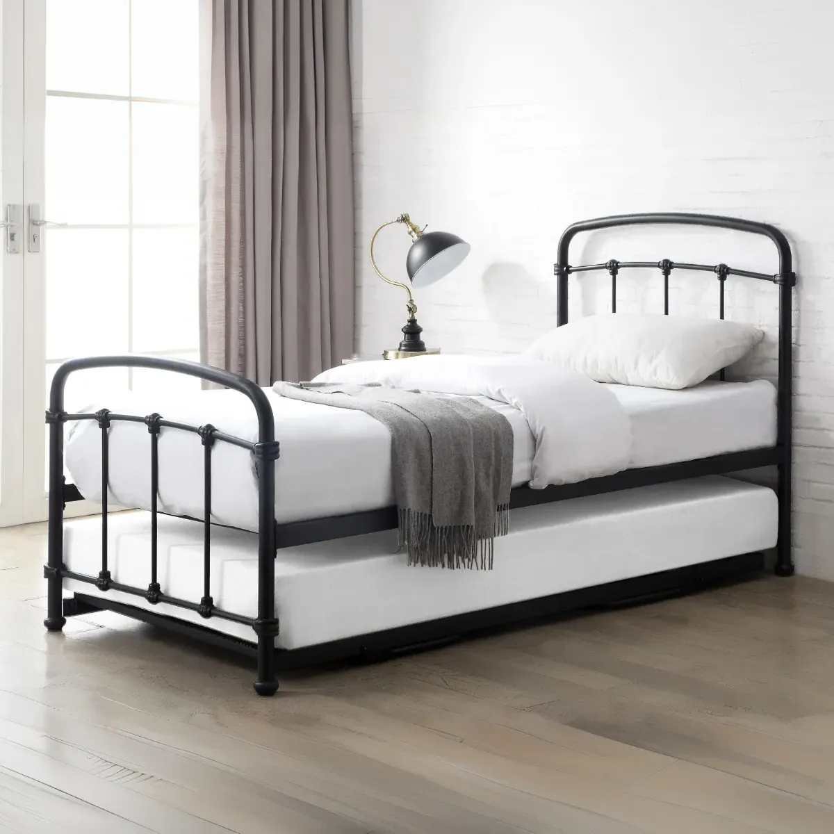 Single Guest Bed with Trundle - Black, Metal