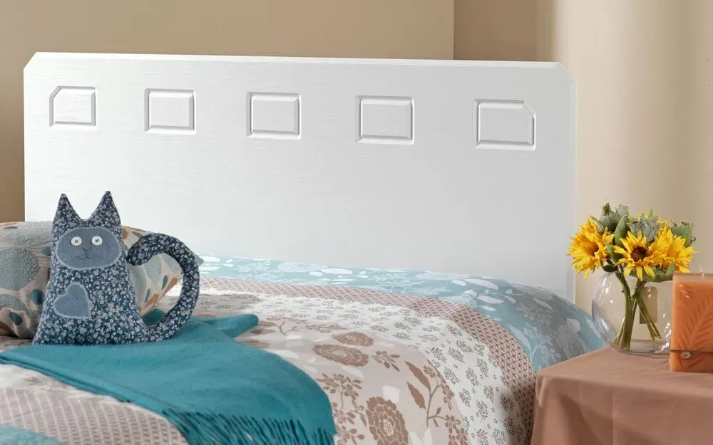 King Size Headboard with Carved Squares - White