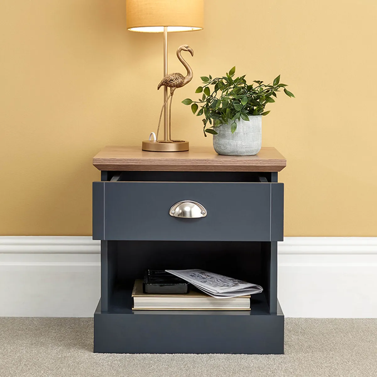1 Drawer Bedside Table - Slate Blue, Oak image