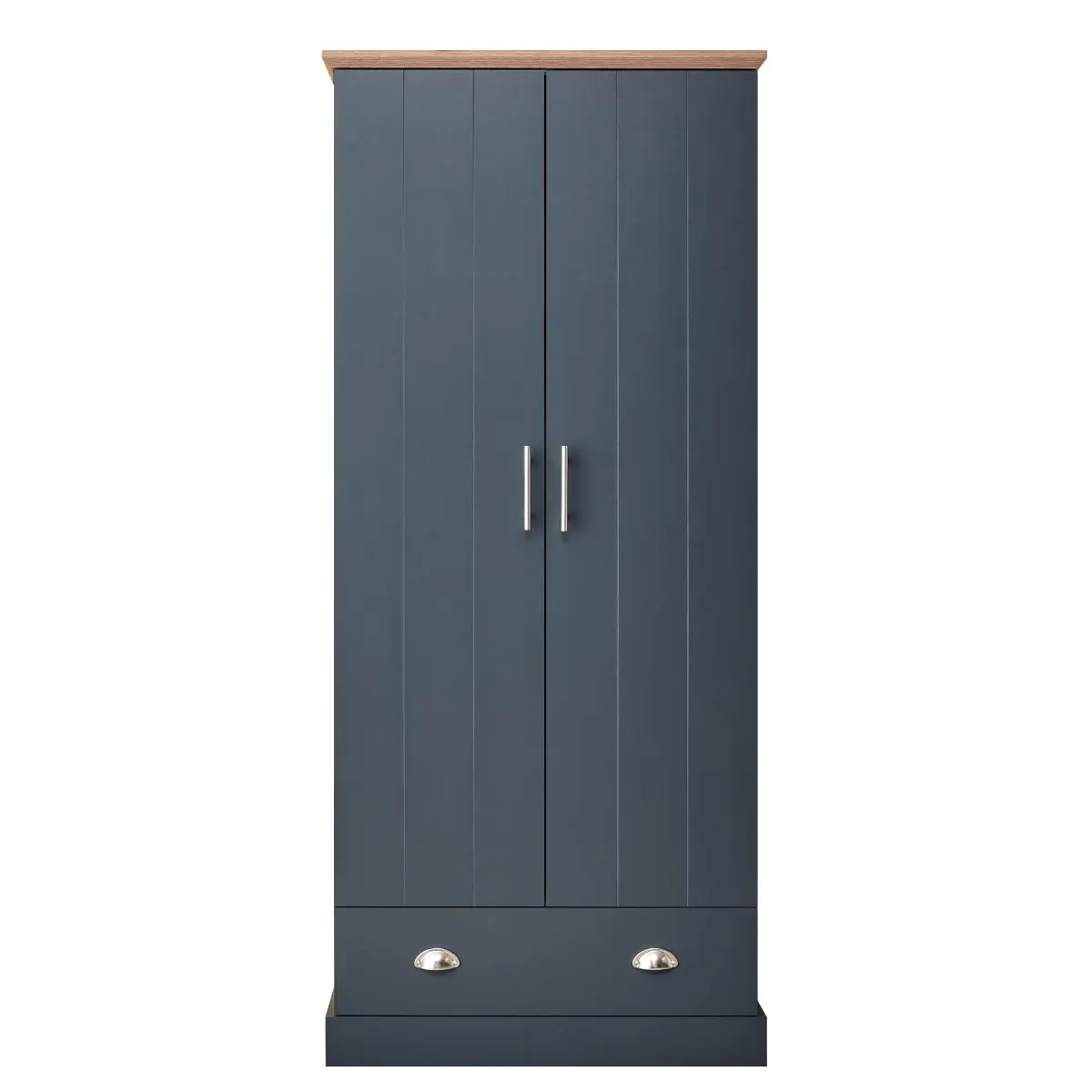 2 Door 1 Drawer Wardrobe - Slate Blue, Oak