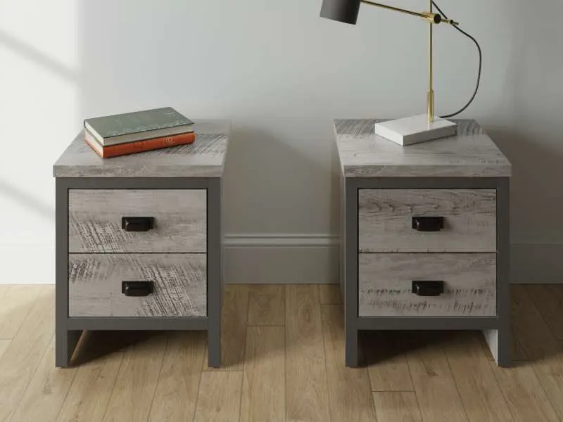 2-Drawer Bedside Table Pair - Grey