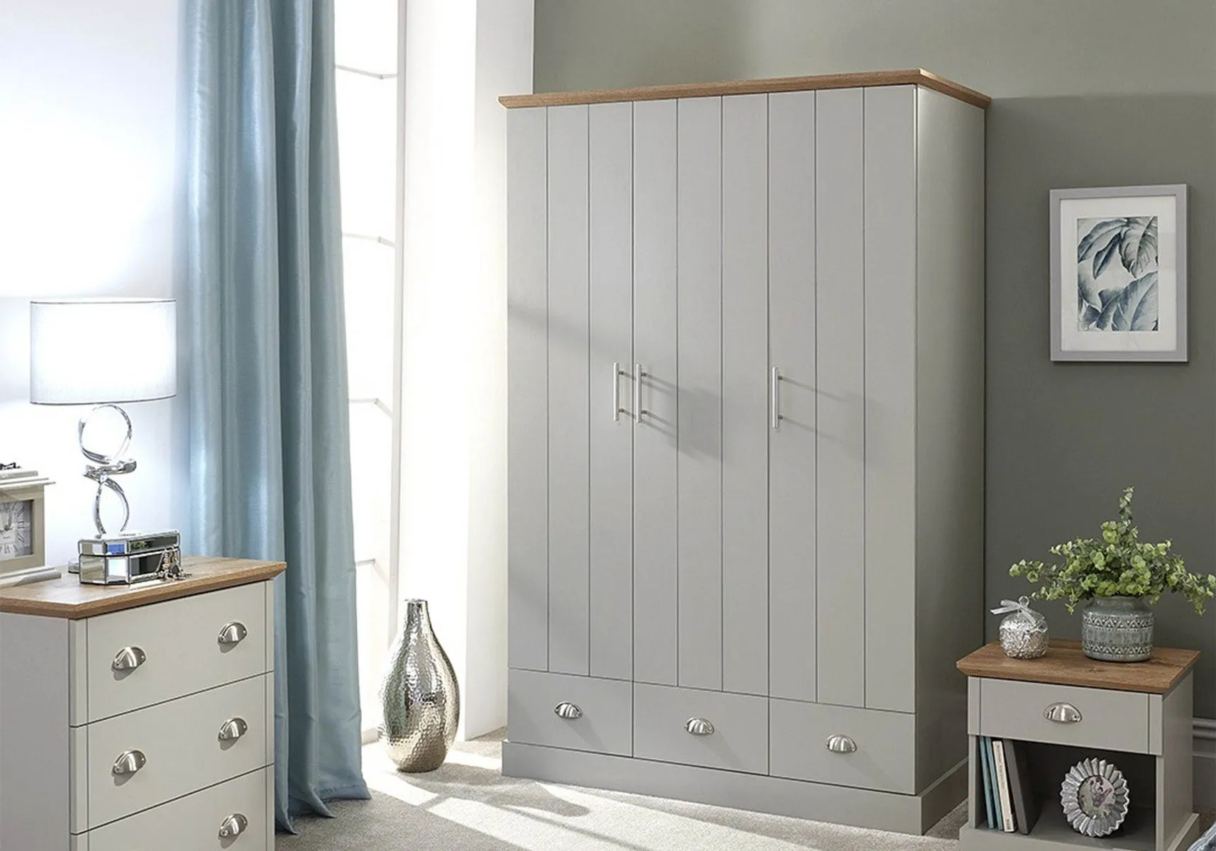 3 Door 3 Drawer Wardrobe - Grey image