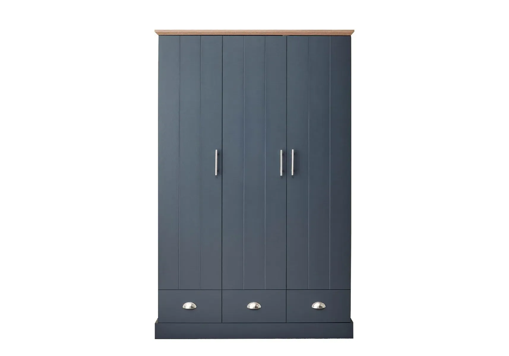 3 Door 3 Drawer Wardrobe - Slate Blue, Oak