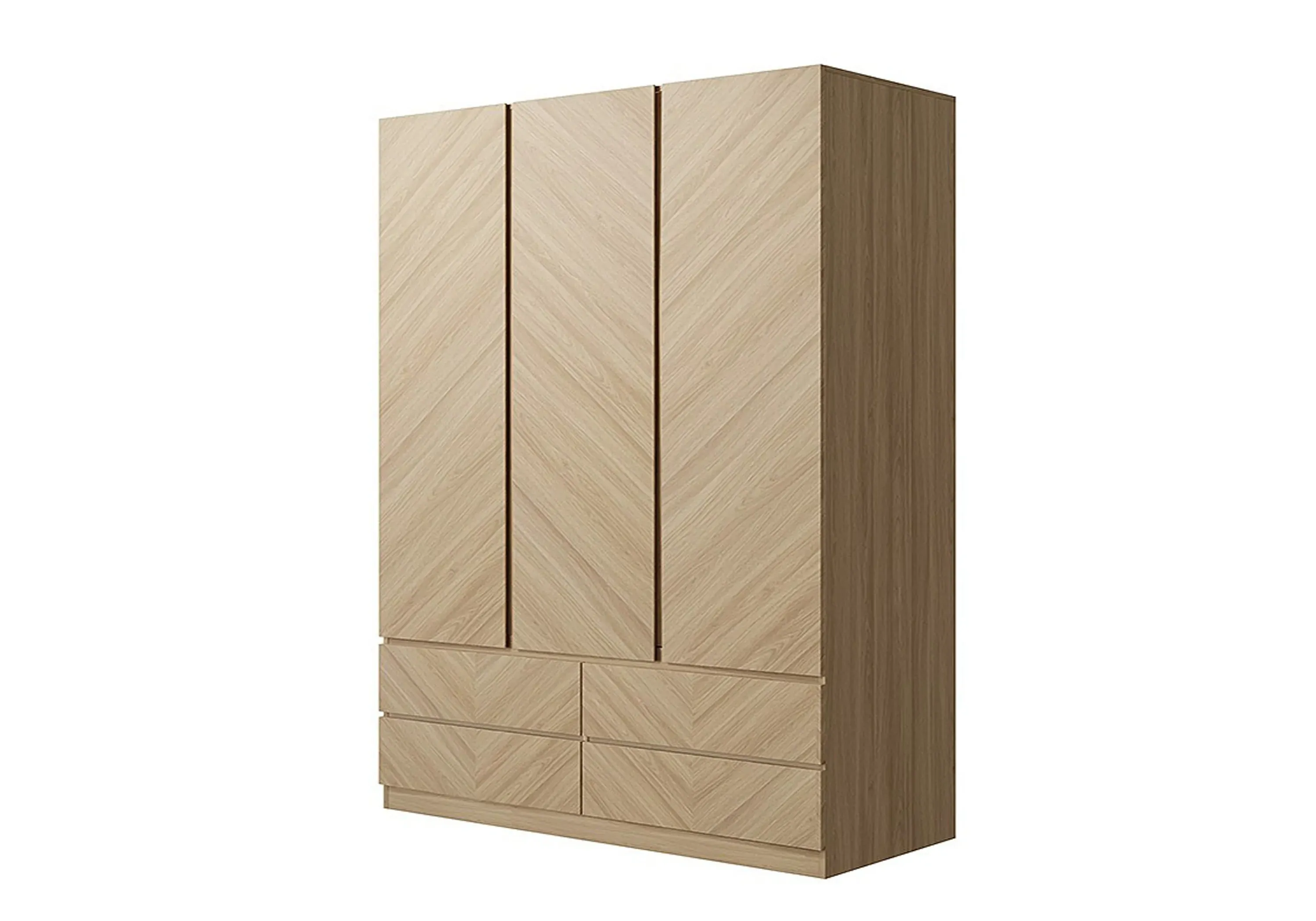 3-Door Wardrobe with 4 Drawers - Oak image