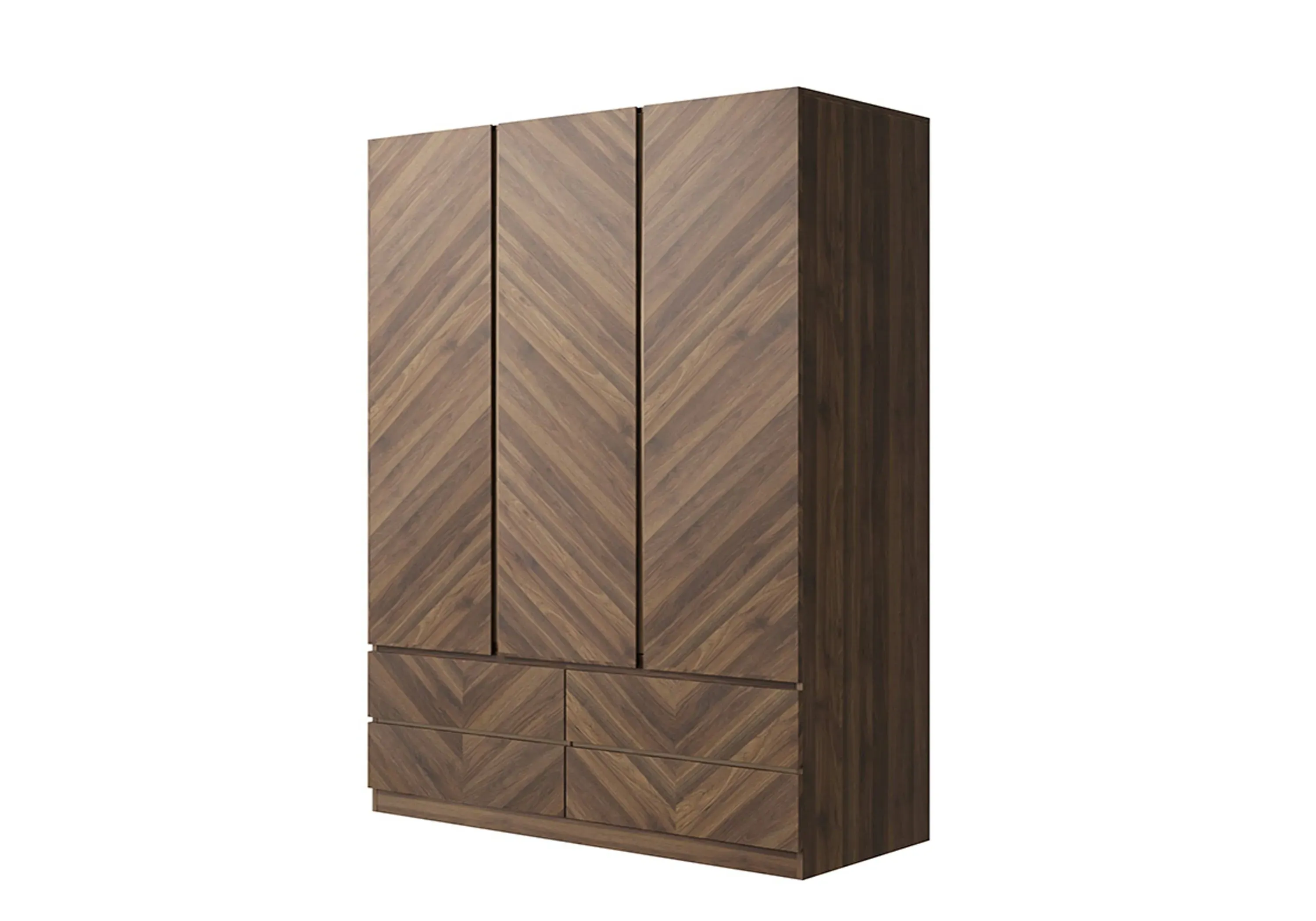 3-Door Wardrobe with 4 Drawers - Walnut